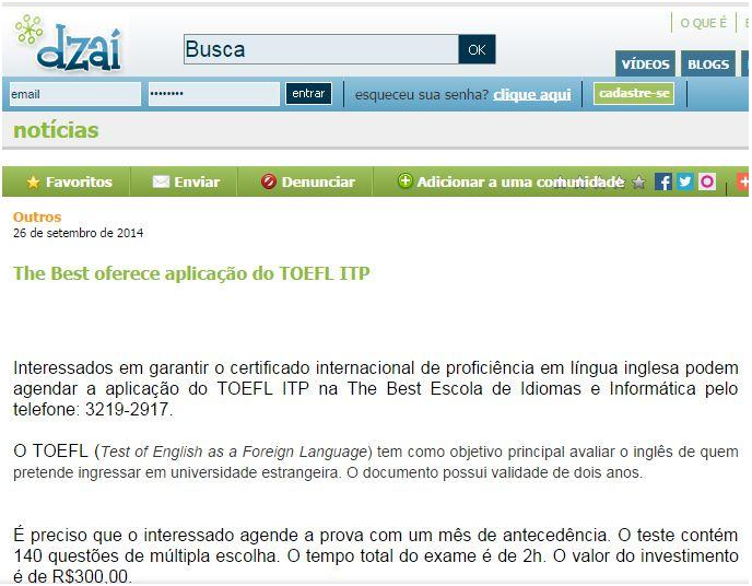 The Best oferece aplicação do TOEFL ITP